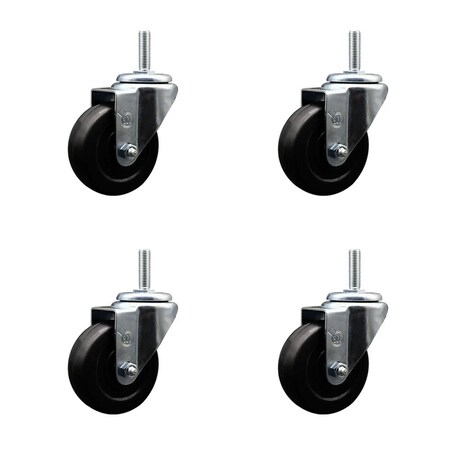 Service Caster 35 Inch Hard Rubber Wheel Swivel 34 Inch Threaded Stem Caster Set Service Caster SCC-TS20S3514-HRS-34212-4